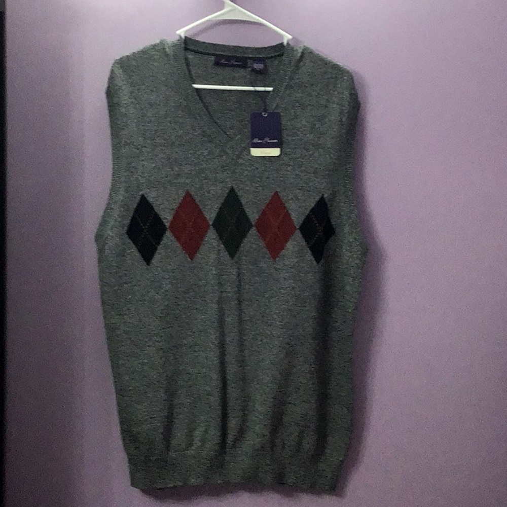 NWT Vintage Men’s Alan Flusser Golf Gray Diamond Print Sweater Vest Size XL